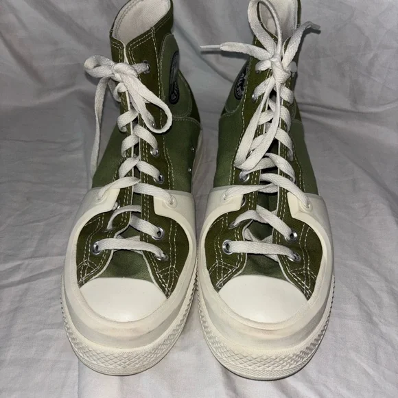 Converse Olive Green High-Tops with White Trim - Picture 2 of 6